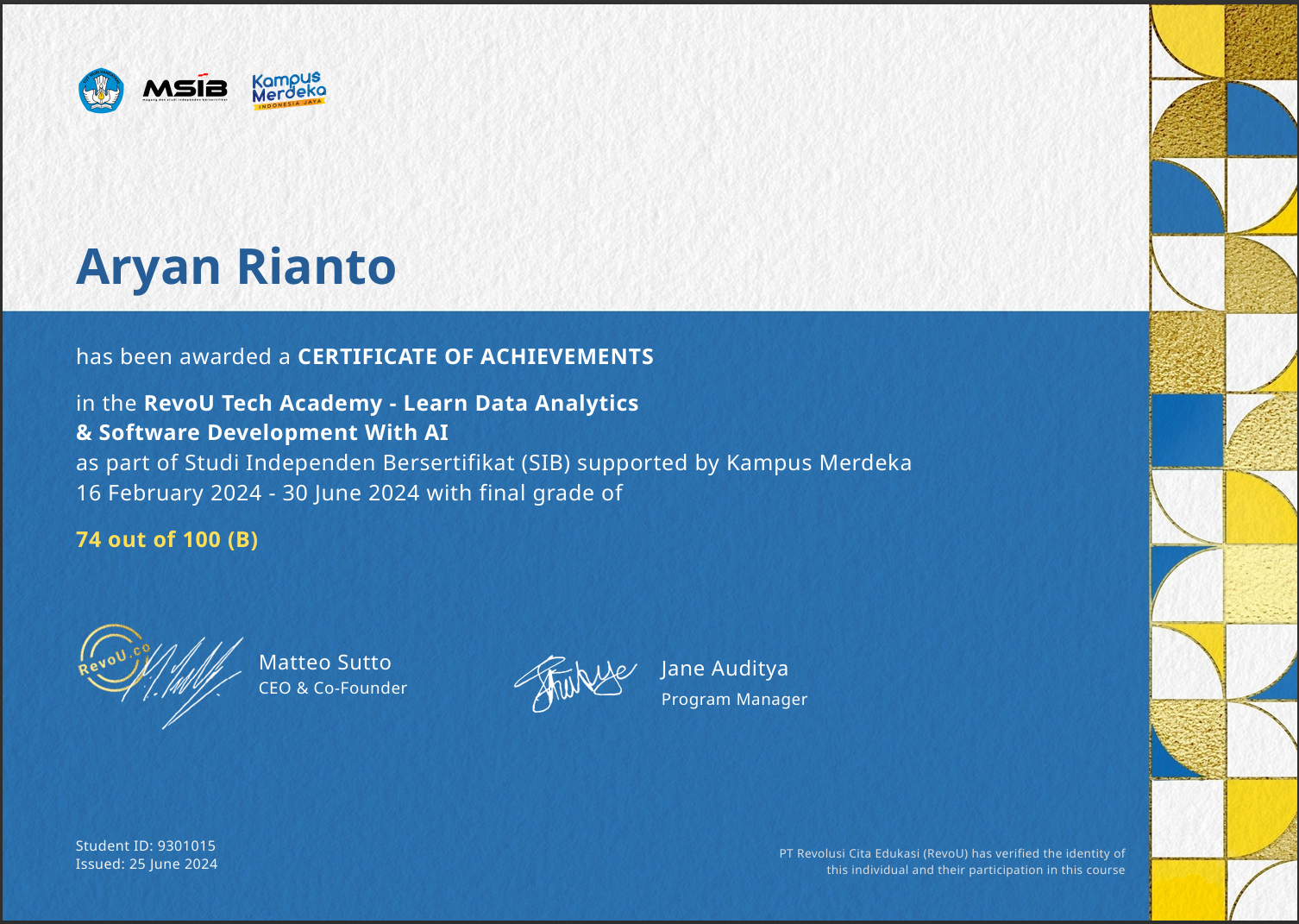 Certificate RevoU 1/3